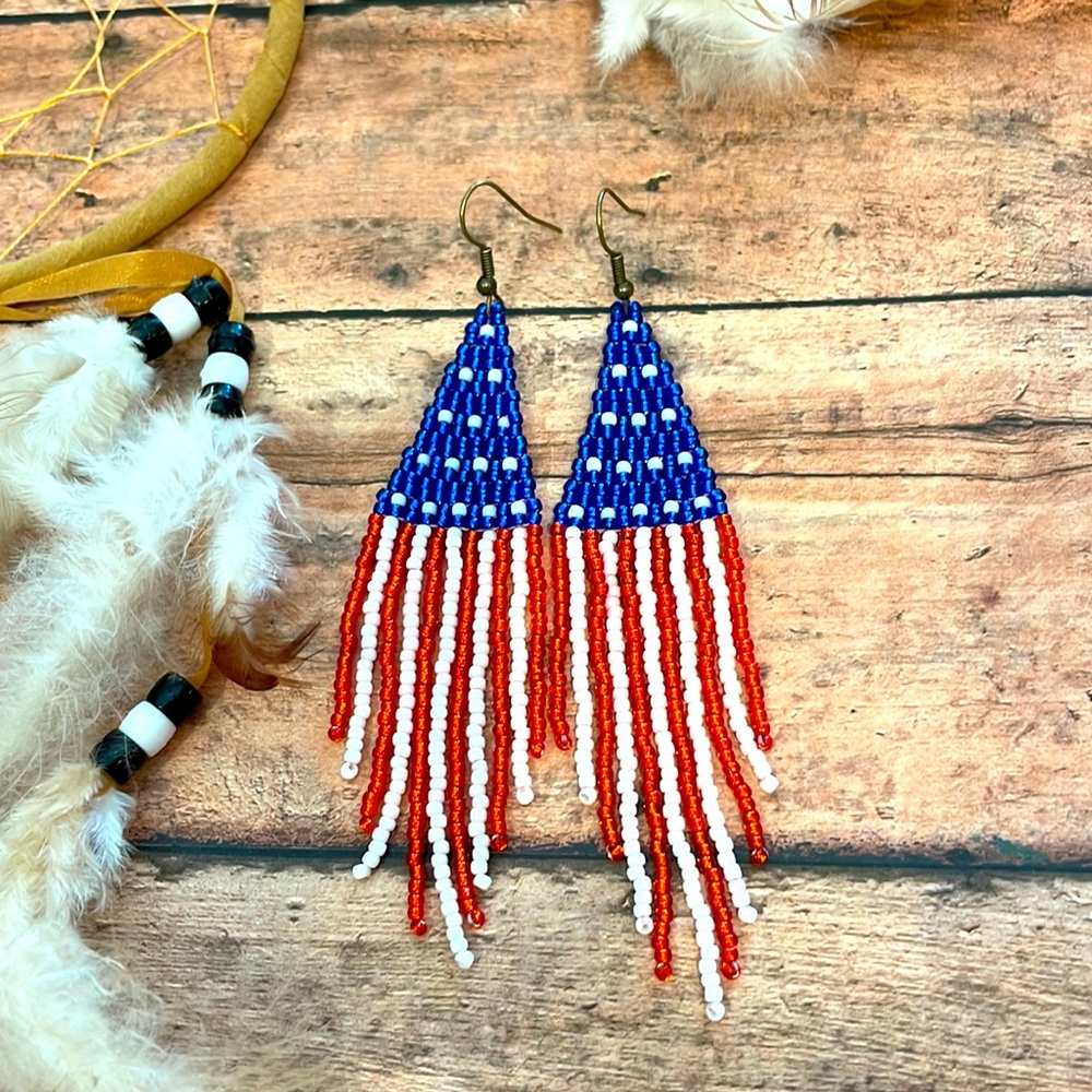American Flag Beaded Earring